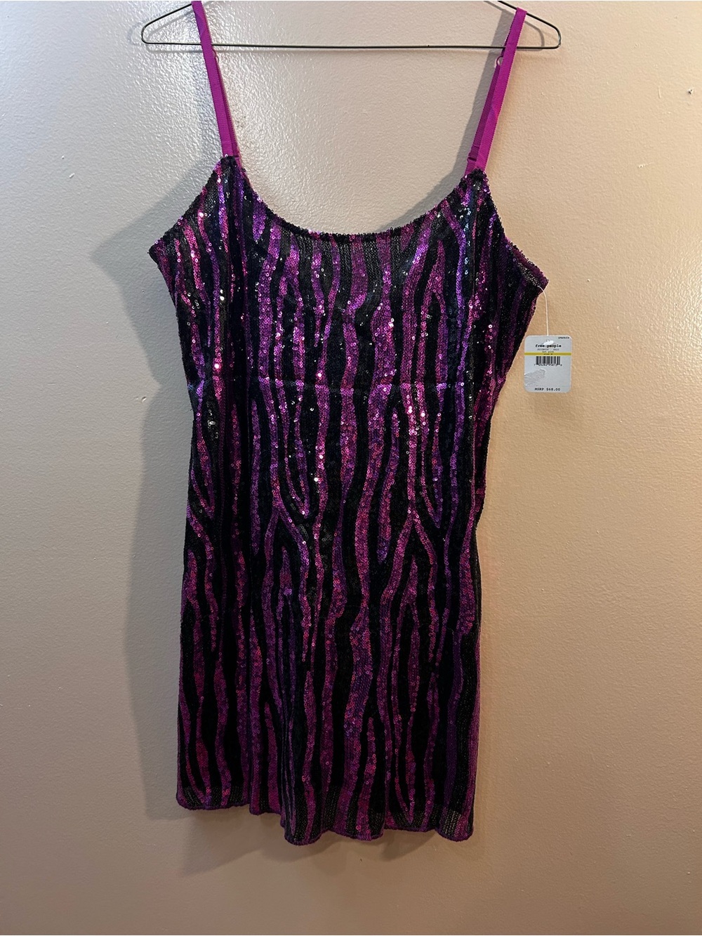 Free People Purple & Black Sequin Zebra Slip Dress